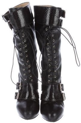 Christian Louboutin Python-Trimmed Lace-Up Boots