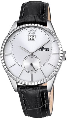 Lotus Men's Quartz Watch with Silver Dial Analogue Display and Black Leather Strap 18322/1