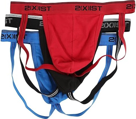 2(X)IST Men's Cotton Stretch Contour Pouch Brief 3-Pack, scotts  red/skydiver/black, Small at  Men's Clothing store
