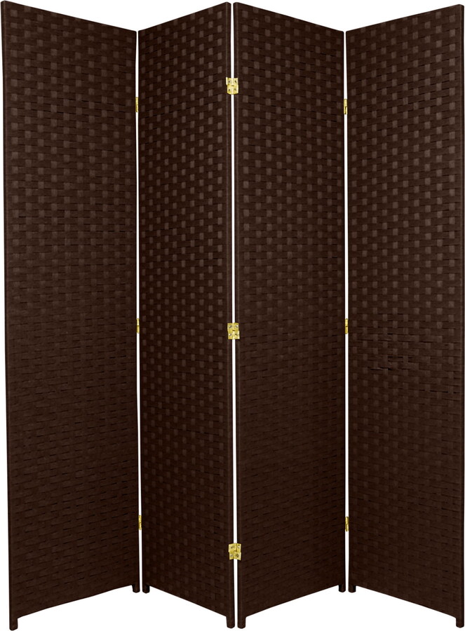 Oriental Furniture 6 ft. Tall Woven Fiber Room Divider - 4 Panel - Dark Mocha