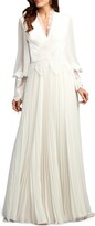 Lace Embroidered Long Sleeve Chiffon Gown