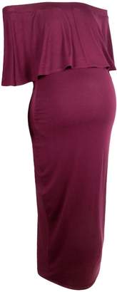 boohoo NEW Womens Maternity Off The Shoulder Midi Dress in Viscose 5% Elastane