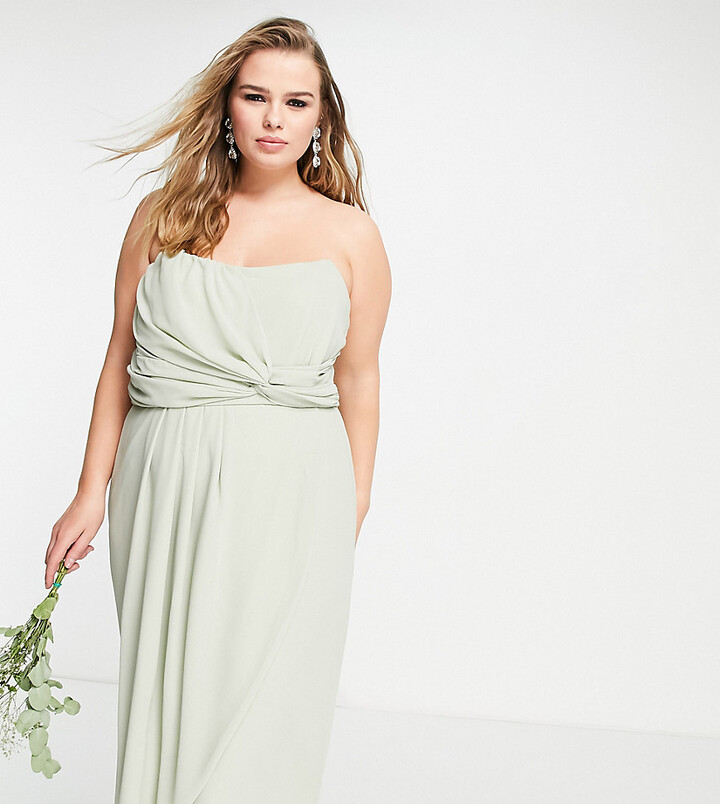 TFNC Plus Bridesmaid bandeau wrap dress in sage green ShopStyle