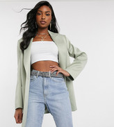 Thumbnail for your product : ASOS Tall DESIGN Tall satin bonded grandad coat in sage