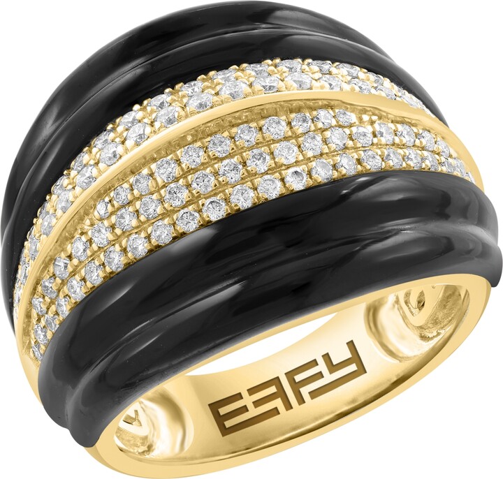 Effy Onyx & Diamond (5/8 ct. t.w.) Statement Ring in 14k Gold-Plated Silver