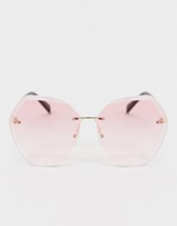 Thumbnail for your product : SVNX hexagon sunglasses in gold with pink lens