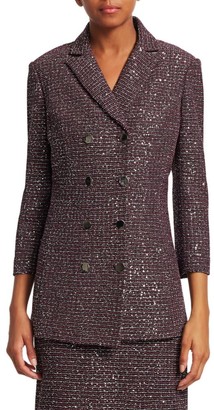 St. John Sequin Tweed Double-Breasted Jacket