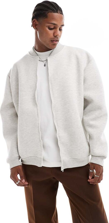ASOS DESIGN oversized scuba bomber jacket in white marl ShopStyle