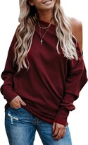 Thumbnail for your product : Ecrocoo Womens Off Shoulder Sweatshirt Casual Long Sleeve Knit Blouses Winter Loose Soft Solid Color Tops