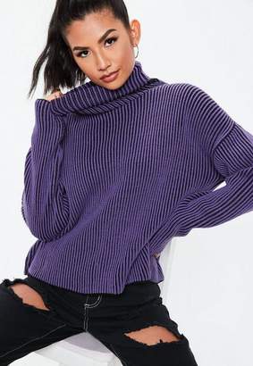 Missguided Purple Ribbed Turtle Neck Knit Sweater