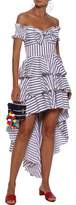 Thumbnail for your product : Caroline Constas Artemis Off-the-shoulder Tiered Striped Cotton-blend Poplin Dress
