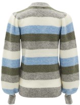 Thumbnail for your product : Ganni Balloon-sleeve Striped Wool-blend Sweater - Blue Multi