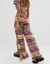 Thumbnail for your product : ASOS DESIGN split front jersey beach pants in tropical tile print coord