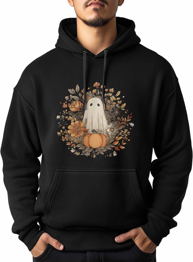 FANKIGETEBA White Hooded Sweatshirt Ghost Pumpkin Hoodie Men's Sweatshirts Flower Fall Leaf