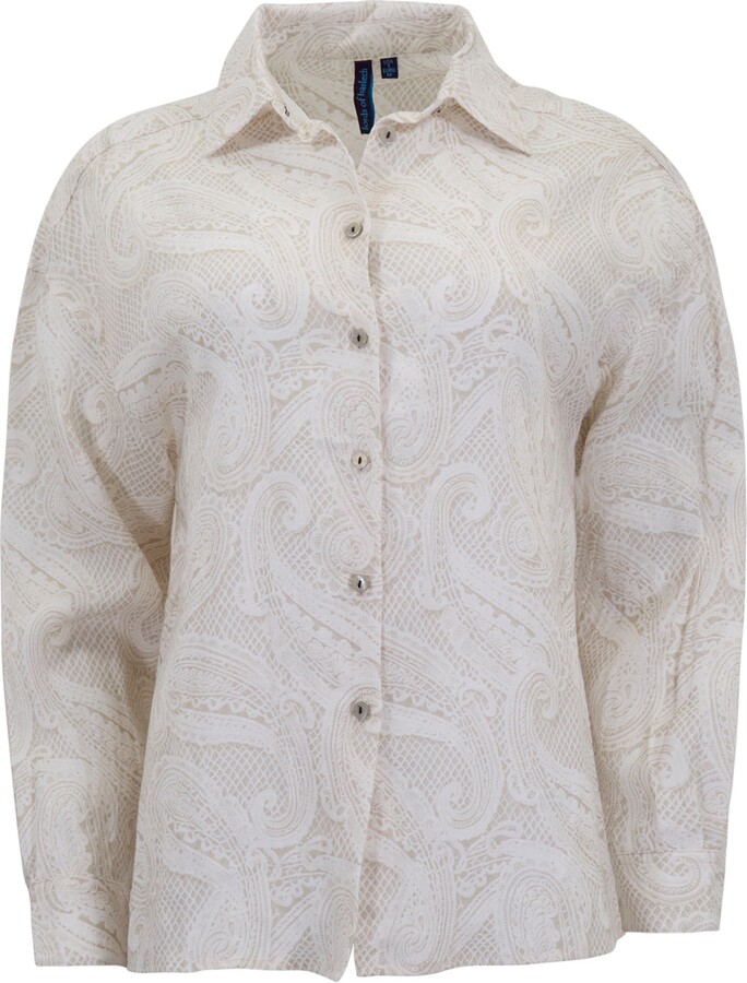 Lords of Harlech Neutrals Lydia Crochet Paisley Ivory Womens Linen Shirt