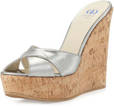 Thumbnail for your product : Dee Keller Frankie Criss-Cross Metallic Cork Wedge, Pewter
