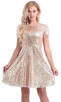 Thumbnail for your product : YiZYiF Women's Sequin Cocktail Party Short Sleeve Bridesmaid Skater Dress