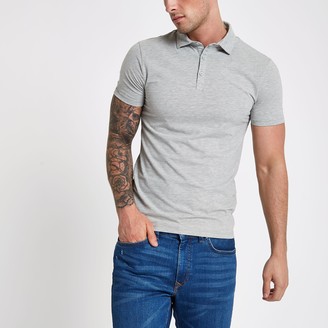River Island Mens Grey essential muscle fit polo shirt