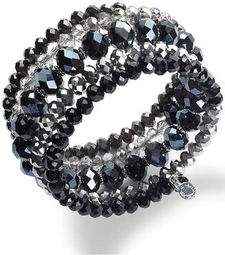 INC International Concepts Silver-Tone Jet and Metallic Beaded Coil Bracelet, Created for Macy's