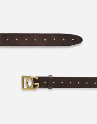 Dolce & Gabbana Split-Grain Leather Belt With Crossover Logo