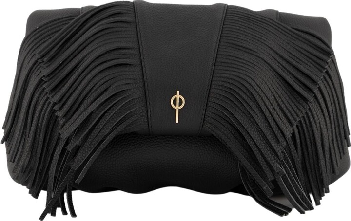 Otrera Fringe Leda Leather Clutch - Black