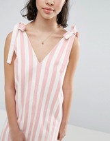 Thumbnail for your product : ASOS Denim Dress in Pink and White Stripe With Tie Strap