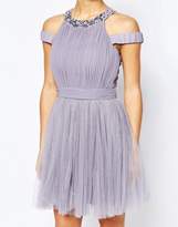 Thumbnail for your product : Little Mistress Petite Cold Shoulder Embellished Prom Dress