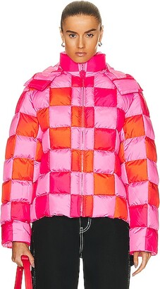ERL Gradient Checker Hooded Puffer Coat in Pink