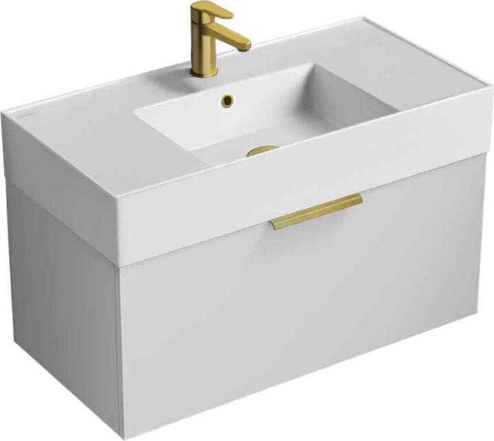 Nameeks Derin 31.9 in. W x 17.4 in. D x 20.47 in. H Modern Bathroom Vanity in Glossy White With White Ceramic Top