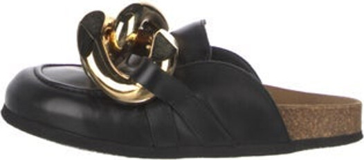 J.W.Anderson Leather Mules Black & Gold Semi-Pointed Toes with Chain-Link Accents Platform Unfortunately due to restrictions this item may not be eligible for shipping in all areas.
