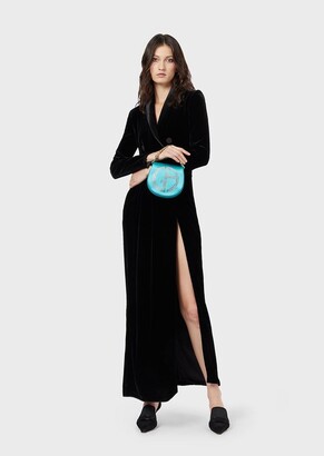 Giorgio Armani Velvet Double-Breasted Dress With Side Slit