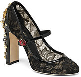 Thumbnail for your product : Dolce & Gabbana Studded & Bejeweled Leather & Lace Mary Jane Pumps