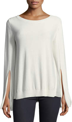 Halston Split-Cuff Sweater with Georgette Insets
