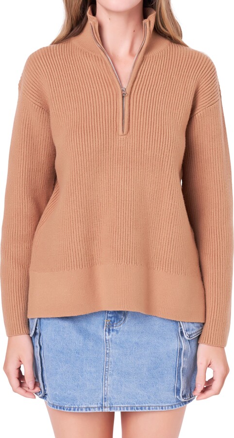 ENGLISH FACTORY Half Zip Rib Sweater