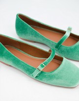 Thumbnail for your product : ASOS DESIGN Wide Fit Lolly mary jane ballet flats in green velvet