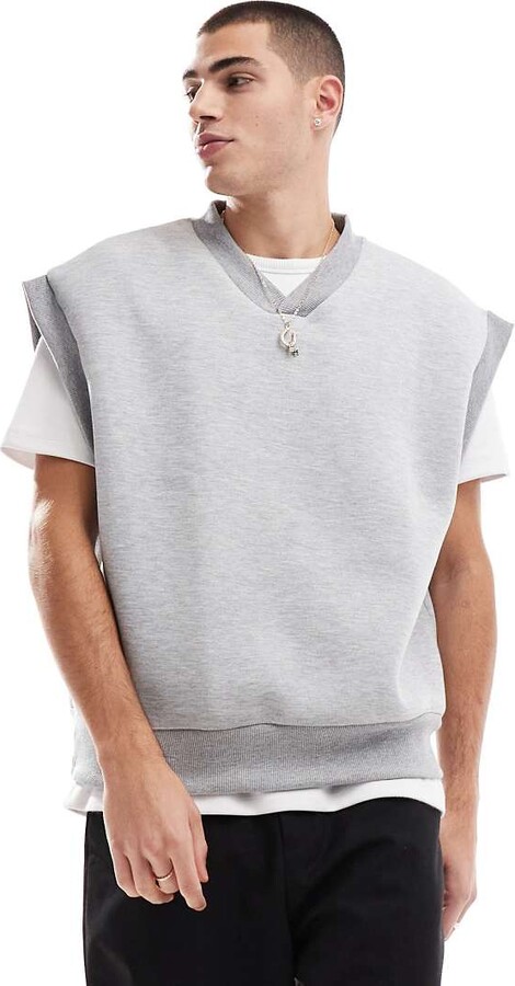 ASOS DESIGN oversized scuba sleeveless v-neck sweatshirt in grey
