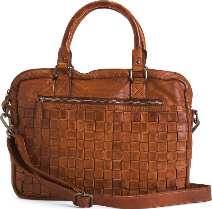 Vilenca Holland Leather Working Woven Satchel With Laptop Compartment