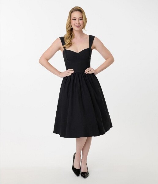 Unique Vintage Women's Sleeveless Swing Dress Black XS/2