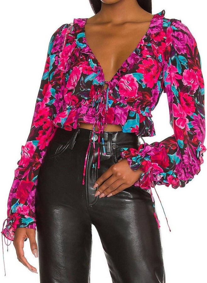 For Love & Lemons Scarlett Blouson Sleeves Top In Pink