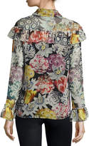 Thumbnail for your product : Burberry Hazel Long-Sleeve Floral-Print Frill Blouse, Black
