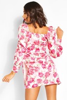 Thumbnail for your product : boohoo Floral Puff Sleeve Drape Wrap Dress