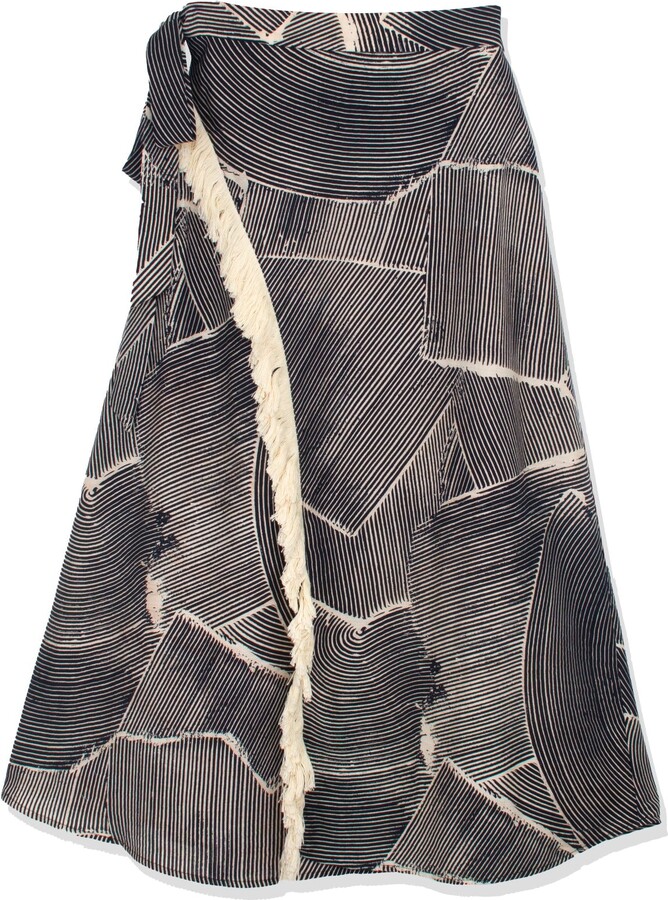 Profile Nyc Black Faux Wrap Fringe Skirt
