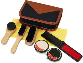 PROKTH 8 PCS/Set Shoe Polish Shine Brush Kit with Travel Case, Travel Portable Shoe Care Kits Black Colorless Leather Cleaning Care Hog Bristle Brush Shoes Supplies