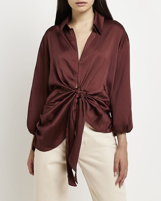 Farfetch Women Clothing Blouses Satin long-sleeve blouse Brown 