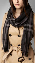 Thumbnail for your product : Burberry Check Wool Cashmere Crinkled Scarf