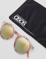 Thumbnail for your product : ASOS DESIGN Round Sunglasses With Metal Arms And Flash Lens In Pink Marble
