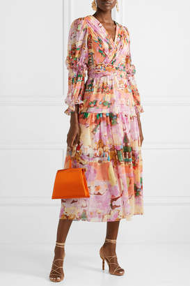 Peter Pilotto Wrap-effect Ruffle-trimmed Printed Silk-georgette Midi Dress - Pink