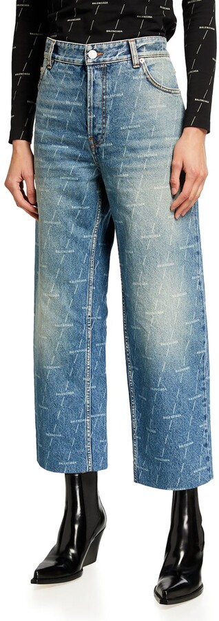 Balenciaga Logo-Print Cropped Lasered Denim Pants - ShopStyle