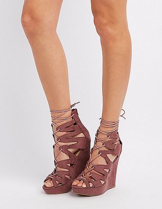 Charlotte Russe Caged Lace-Up Wedge Sandals