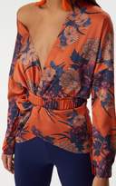 Thumbnail for your product : PrettyLittleThing Rust Off Shoulder Belted Blouse